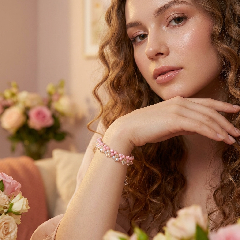 Korálkový Náramek Vivien Pink