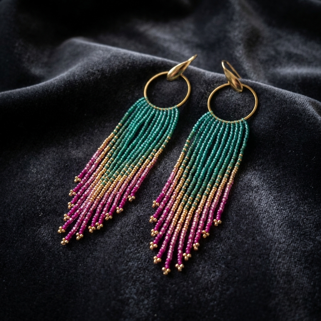 Miyuki Náušnice Fringe Luxe Hoops green pink gold
